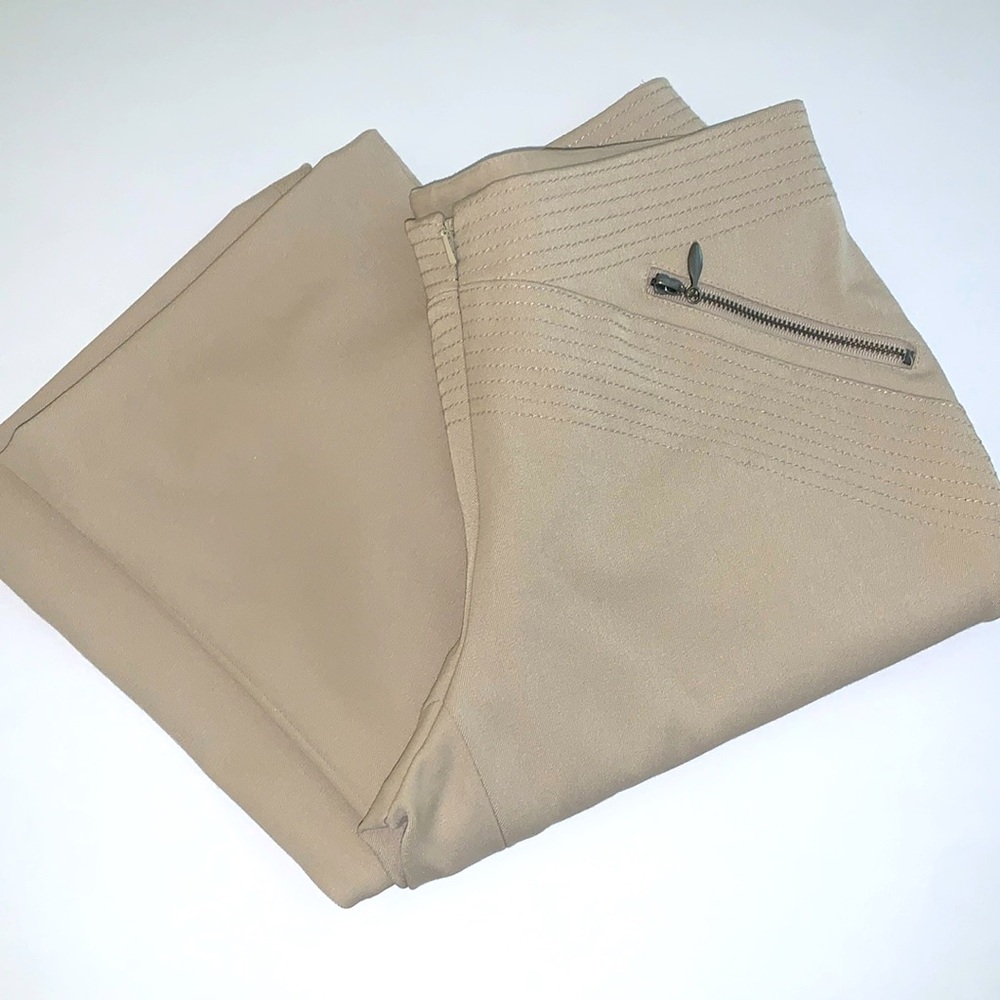 Vintage Y2K Cache Moto Flare Pants Size 0 / XS - Cream Beige - Rib Stitch Zipper